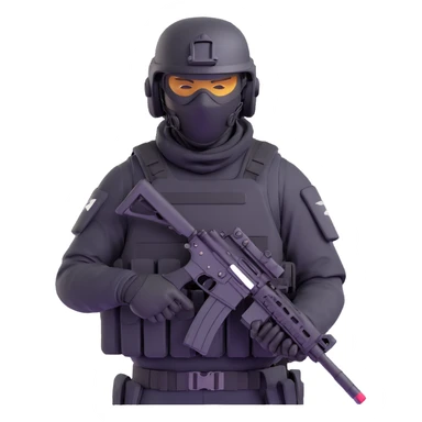 armed figure in all-black tactical gear, shiesty mask, helmet, holding a rifle sticker