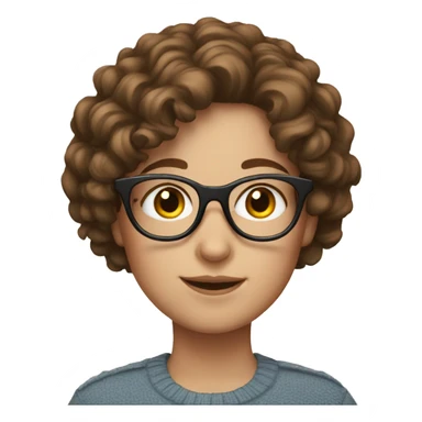 white girl with short brown curly hair and glasses sticker