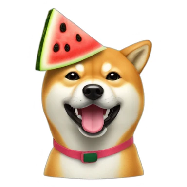 shiba inu wearing half watermelon skin hat sticker