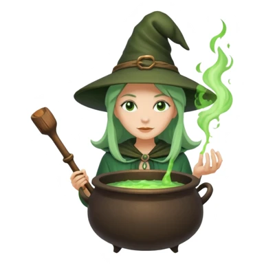 green witch cooking potion sticker