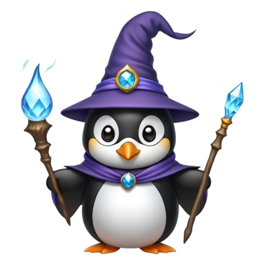 penguin wizard casting a magical spell sticker