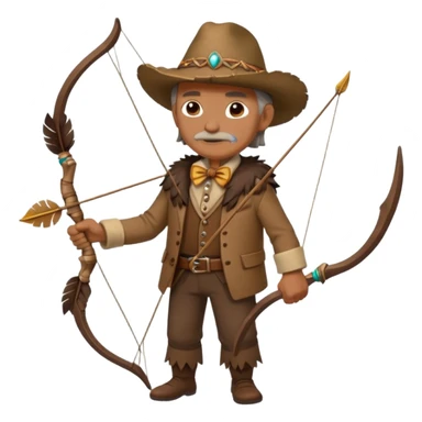 The classic image of a middle-aged uncle hunter carrying a bow, dressed in brown clothes, with some ornaments made of feathers, bones or teeth on his body. sticker