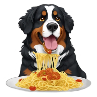 Bernese mountain dog eating spaghettis and salsa sticker