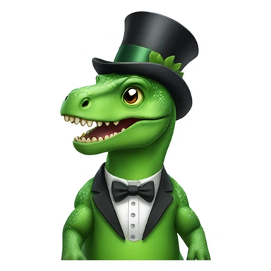 Green dinosaur with a top hat sticker