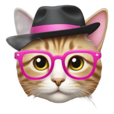 Cat with pink glasses and hat sticker