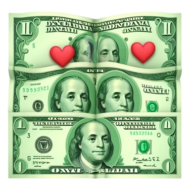 Dollar bill with hearts sticker