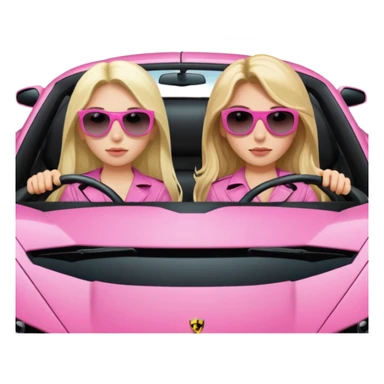 Add sunglasses Make car far away so I can see full car Car facing forward in sports car. Make hair long  two girls in car far away Front of car sitting in the seats. Make it a pink sports car. They are two baddies make it a Lamborghini pink car  sticker