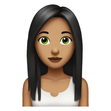 girl a little taned with curtain bangs, green eyes and black long hair sticker