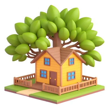 A simple light brown wooden house from a barrio with a mango tree in the background sticker