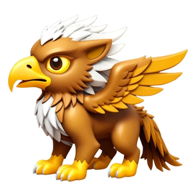 Clash of Clans aesthetic: Cinematic fierce lightning gryphon Beast Emoji, rendered in a 3D vector-style similar to standard emojis with minimal shading and bold, simplified shapes. A compact, isometric mythical creature with wild, majestic features and fierce yet endearing eyes, softly glowing with a primal enchanted charm. Simplified yet unmistakably iconic, highly detailed and consistent, glowing with a soft radiant shine and high polish. Stylized with a touch of mythical wildness and a soft glowing outline, capturing the essence of a legendary beast with a friendly, playful allure! sticker