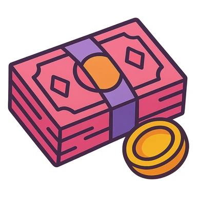 pink money, stylized, playful, cartoon, no text sticker