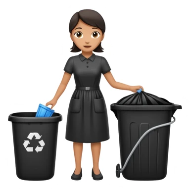 full body housekeeper putting black trash bag in the trash can sticker