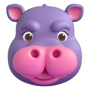 hippopotamus head, 3D emoji style, soft shading, lively and expressive, suitable for app icon sticker