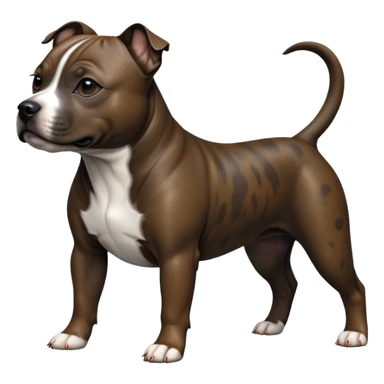 cinematic-[Staffordshire bull terrier]-realistic-full-body-standing-emoji,-tail-resting-loosely-beside-its-paws,-head-tilted-dramatically, -sleek-[dark solid brindle]-fur,-simplified-yet-realistic-focused-features,-highly-detailed,-glowing-with-an-almost-sarcastic-glow sticker