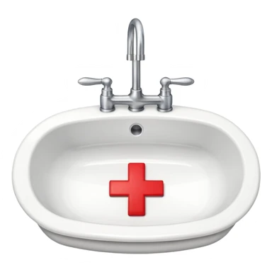 a sink with a red cross across it sticker