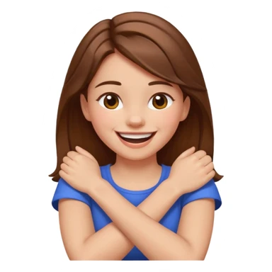 Arms crossed holding neck laughing girl with brown hair sticker