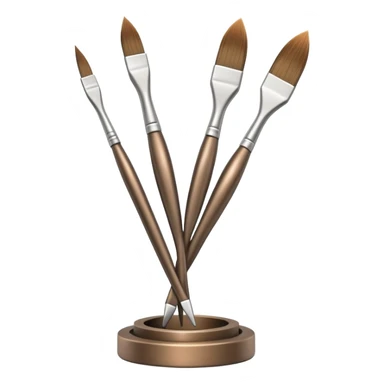 A paintbrush that transforms into a human metal silhouette sculpture, symbol of artistic identity, with a bronze or silver metallic finish sticker