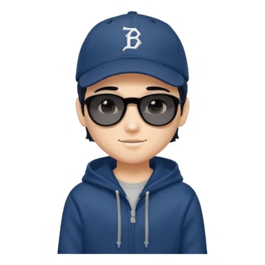 generate a fair pretty bratz boy wearing a dark blue baseball cap with black sunglasses and a grey hoodie

hair black  sticker