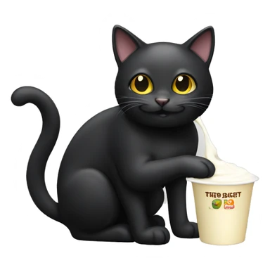 Black cat eating yogurt sticker