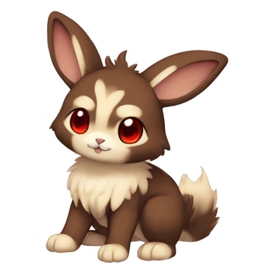 Cute, Chibi, Kemono-style, Anthro, Fur-Sona, Dark-Brown, Normal-type-Ground-type Tan-Rabbit-Fakémon with Dark-Red eyes, beige belly, beige paws, beige feet, beige freckles, full body sticker