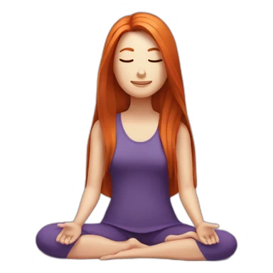 redhead white woman long medium straight hair, meditating on a violet blanket sticker