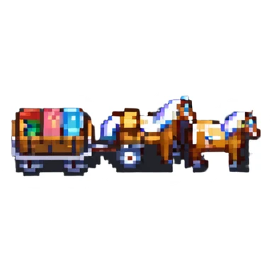 two horses pulling a cart, isometric view sticker