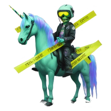 .Zombie_ Vaporwave black holographic oilslick zombie unicorn yellow caution tape and a vinyl sticker