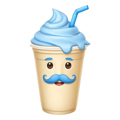 milkshake in a paper cup with blue mustache sticker