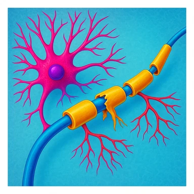 Make the neuron and myelin sheath illustration more colorful with vibrant medical colors, enhancing the vibrancy and clarity of the medical illustration. sticker