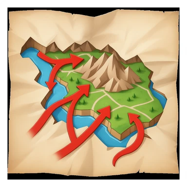 Add bold red arrows to the map, indicating an upcoming offensive attack strategy. Keep the emoji style and all original details. sticker