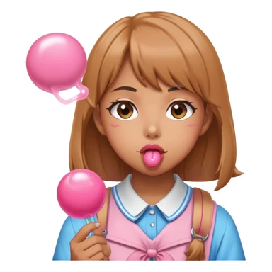 Anime style school girl blowing bubblegum sticker