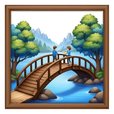 building a brown wood bridge, blue magic love people sticker