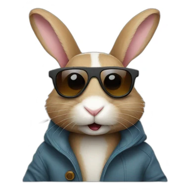 Rabbit with sunglasses and wearing a coat with rabbit in his mouth sticker