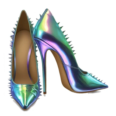 Realistic isolated top view of a pair of metallic iridescent spikey pointed toe high heel shoes. sticker