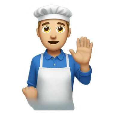 a guy in a blue apron covers his face with his hand sticker