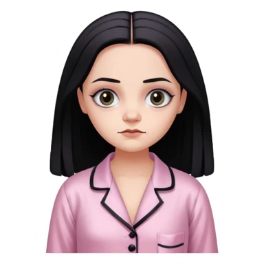 Full stunning Wednesday Addams dark smoky eyeshadow in a unbuttoned Light pink silk pyjamas set sticker