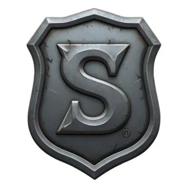 Create a custom emoji badge featuring a stylized, letter “S”. Design the badge in the dark metallic Iron rank style from League of Legends. Use rough metal textures, dark gray tones, and a gritty, heavy look. Add subtle dim glows. Premium, sharp, and readable at small sizes.
 sticker