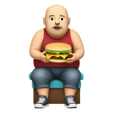 Fat bald man eating cheeseburger sticker