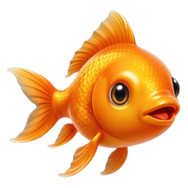 Cinematic Cute Orange Goldfish Portrait Emoji, Head tilted playfully and inquisitively, featuring a glossy, vibrant orange body with delicate, flowing fins, round, sparkling golden eyes filled with curiosity, Simplified yet irresistibly adorable features, highly detailed, glowing with a warm, friendly glow, high shine, affectionate and lively, stylized with a touch of whimsy, bright and endearing, soft glowing outline, capturing the essence of a mischievous yet loving goldfish, so playful it feels like it could swim out of the screen and into your heart! sticker
