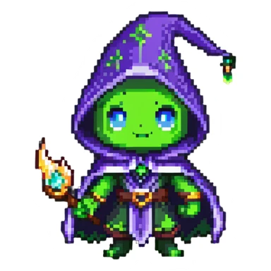 chibi Rubick from Dota 2, casting a spell, cute expressive face, pixel art style, standing, transparent background, 512x512 sticker