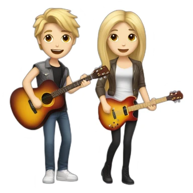 Singer girl with dark hair and blonde guitar player boy. Couple sticker