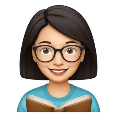 Older Hispanic woman smiling, with black-brown hair and wearing reading glasses sticker