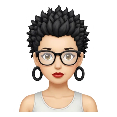 white woman mohawk curly cut black hair with glasses sticker
