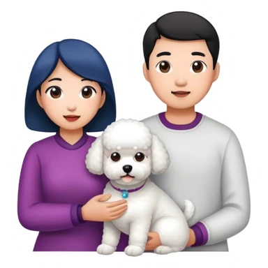 Asian man and woman with a bichon sticker