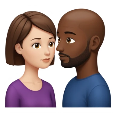 a white woman with short brown hair and a black man with no hair and a beard are looking at each other lovely sticker