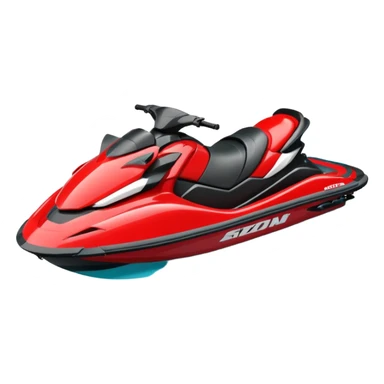 jet ski (red black and white all in the same amount. maybe a red a bit more dominant) on the sea. show the sea under the jet ski - blue with turquoise. no sky - white background instead. DO NOT REMOVE THE SEA AND THE WHITE WHEN FINALIZING!  NO ONE ON THE JET SKI  sticker