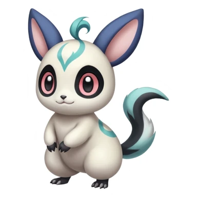 Cute with big black eyes, furry, realistic beautiful chubby Colorful Skilled Adept Graceful Asian Painted Meloetta-Minccino-Absol-Emolga-Pachirisu-fusion-hybrid-creature (full body) sticker
