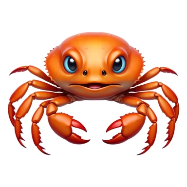 Cinematic Comical Baby Crab Portrait Emoji, Head tilted dramatically with an exaggeratedly shocked expression, featuring a tiny, vibrant carapace with wide, comically expressive eyes full of playful disbelief and miniature, animated pincers, Simplified yet hilariously expressive features, highly detailed, glowing with a slightly sassy coastal glow, high shine, dramatic yet playful, stylized with an air of cheeky seaside mischief, soft glowing outline, capturing the essence of a meme-worthy baby crab that looks ready to pinch its way into viral fame! sticker