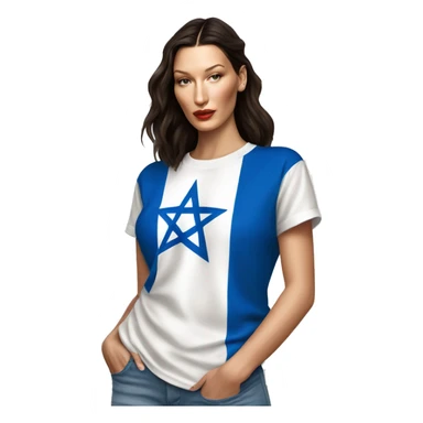 Bella hadid wearing t shirt with Israeli flag, full body sticker