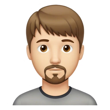  white male, short medium brown colored hair with bangs and goatee,  sticker